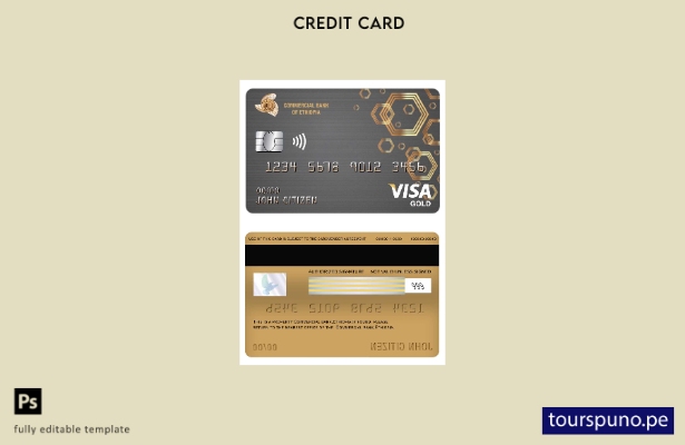 listo para imprimir plantilla de tarjeta dorada de visa de banco comercial de Et